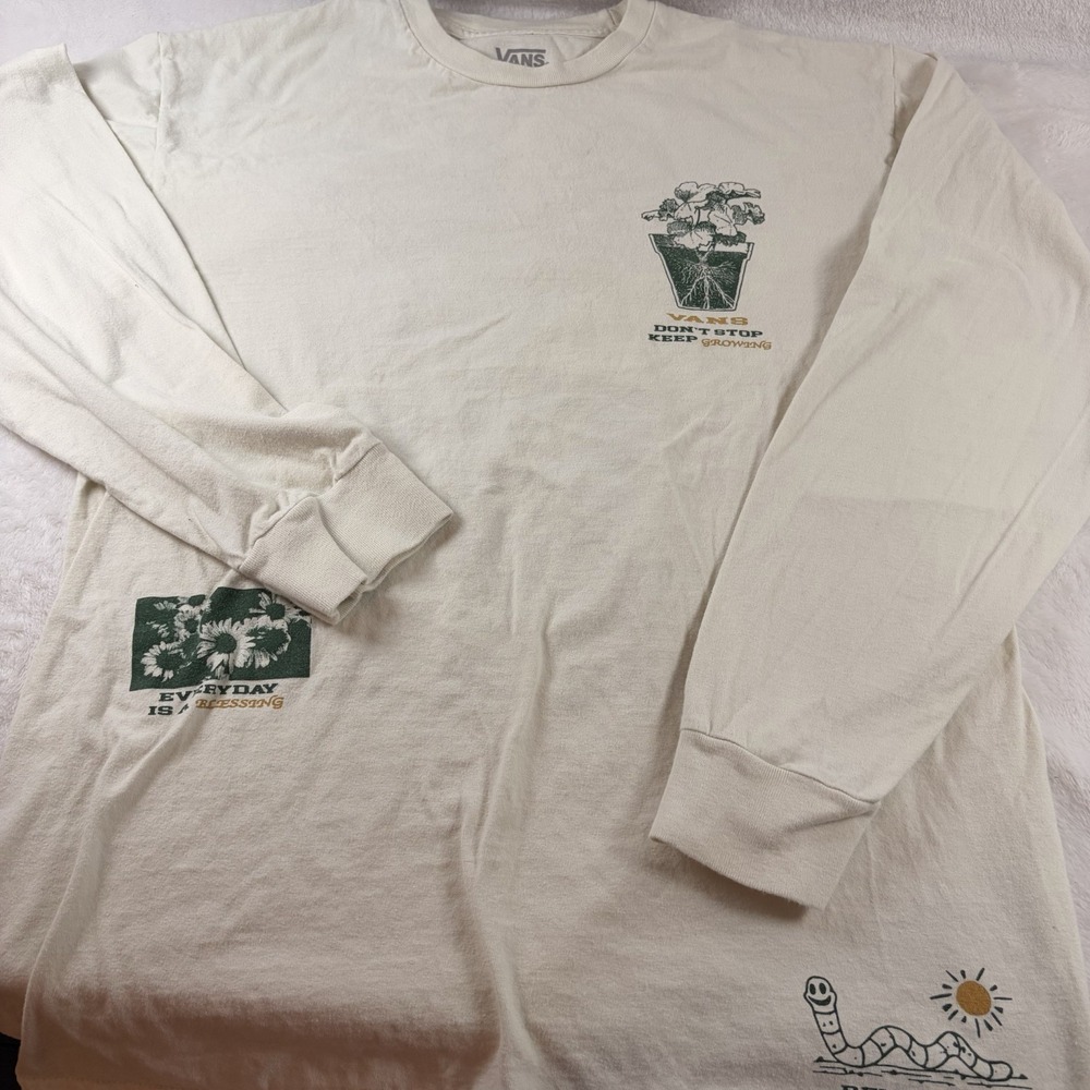 Vans We Grow Antique White Long Sleeve Graphic Tee Shirt Off-White Men's Med EUC
